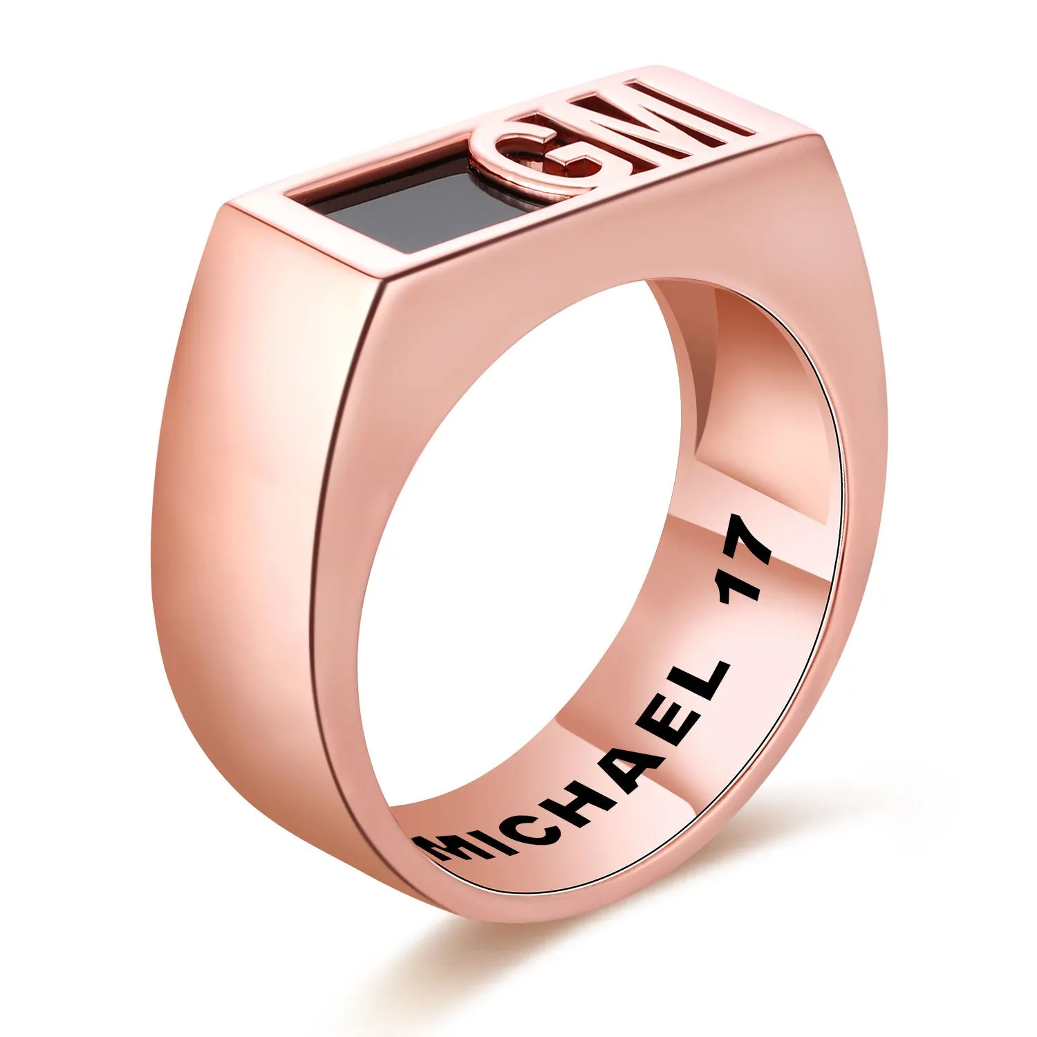 Men's Rose Gold Celebrium Modern Monogram Signet Opaque Stone Ring sold by Limoges Jewelry product image thumbnail 2