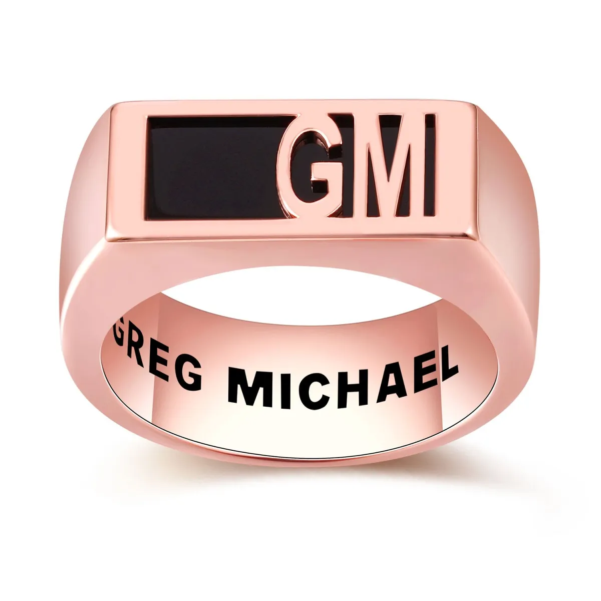 Men's Rose Gold over Sterling Modern Monogram Signet Opaque Stone Ring sold by Limoges Jewelry