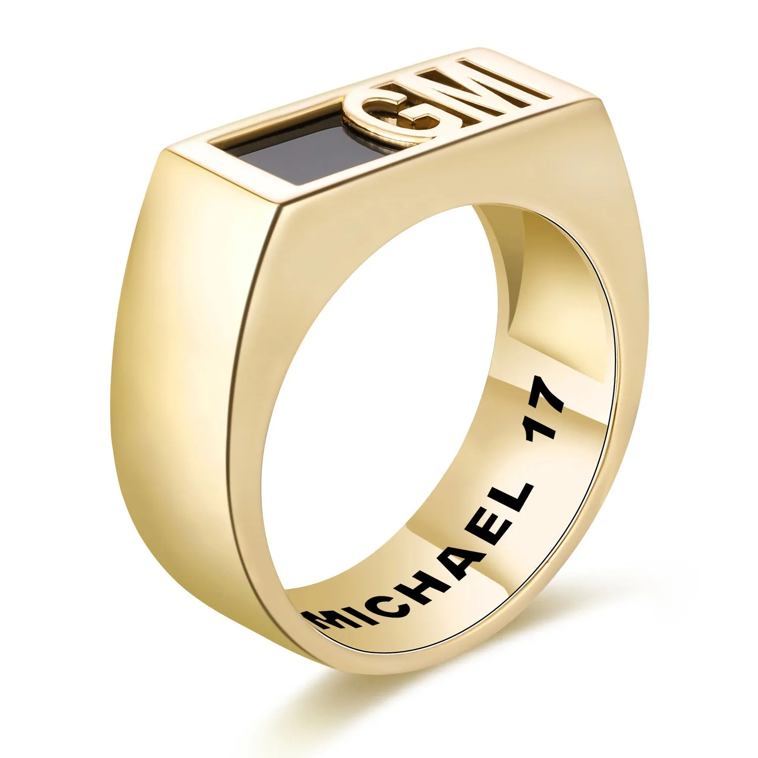 Men's Gold over Sterling Modern Monogram Signet Opaque Stone Ring sold by Limoges Jewelry product image thumbnail 2