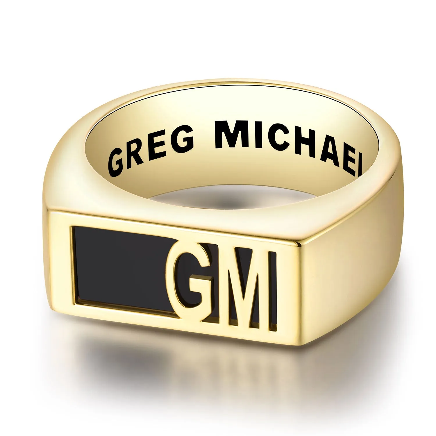 Men's Gold over Sterling Modern Monogram Signet Opaque Stone Ring sold by Limoges Jewelry product image thumbnail 4