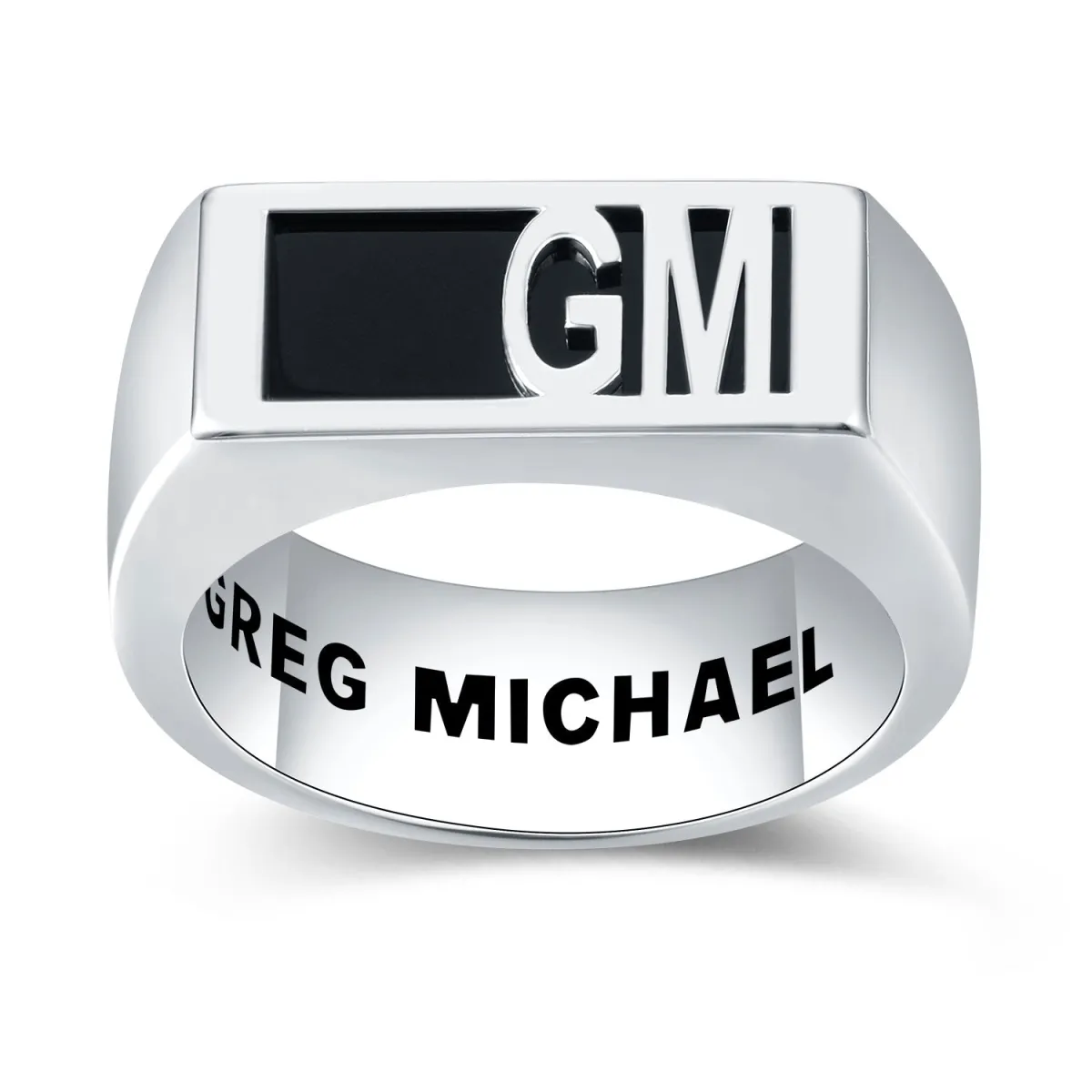 Men's Sterling Silver Modern Monogram Signet Opaque Stone Ring sold by Limoges Jewelry