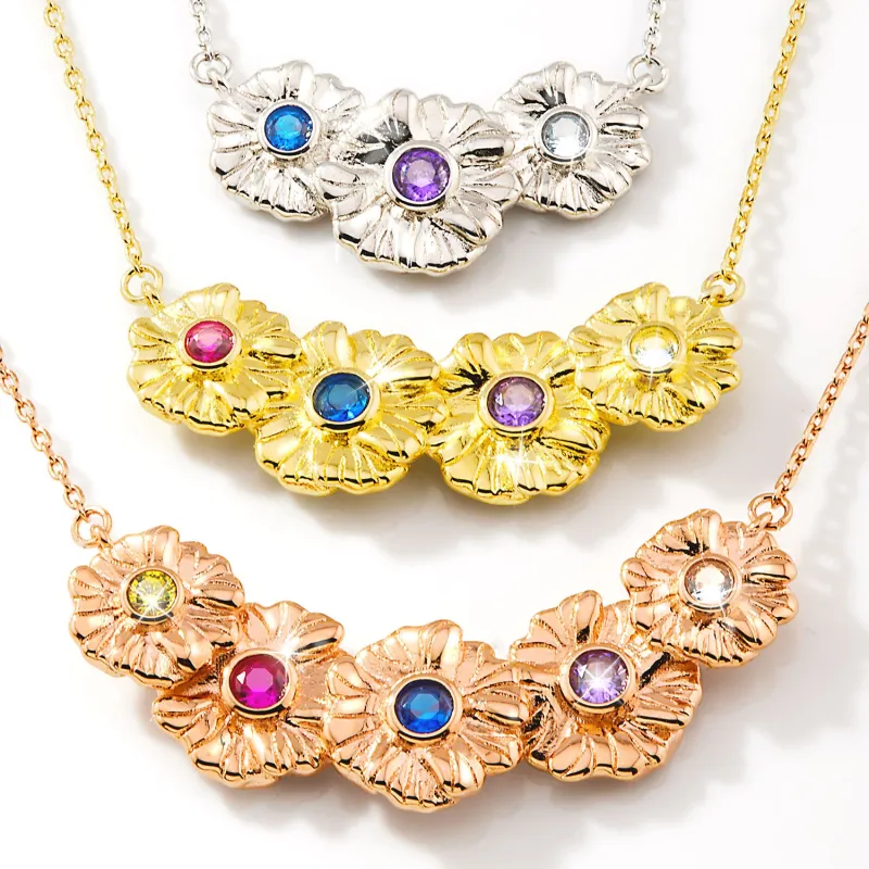 14K Gold Plated Flower Birthstone Necklace - 1 to 5 stones sold by Limoges Jewelry