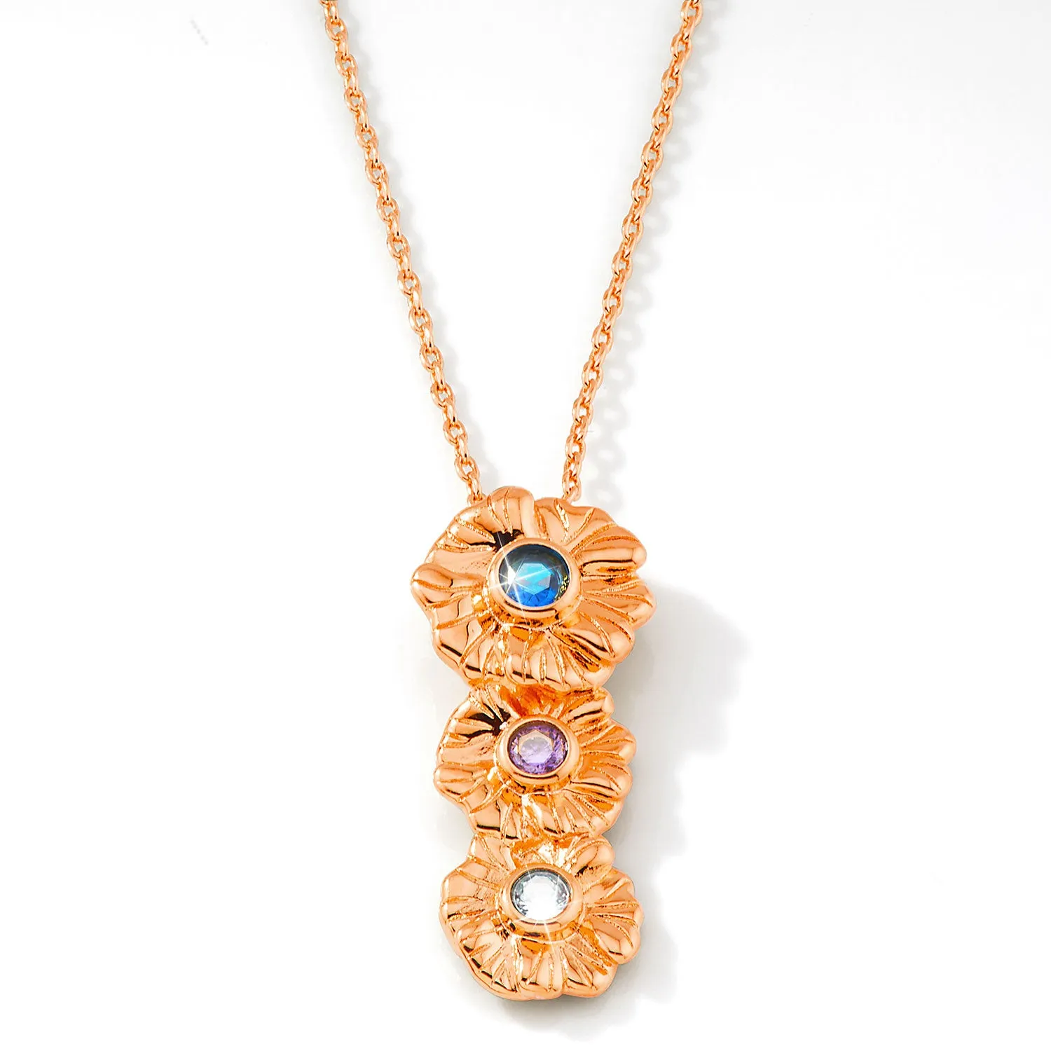 14K Rose Gold Plated Vertical Flower Birthstone Necklace - 1 to 5 stones sold by Limoges Jewelry product image thumbnail 5