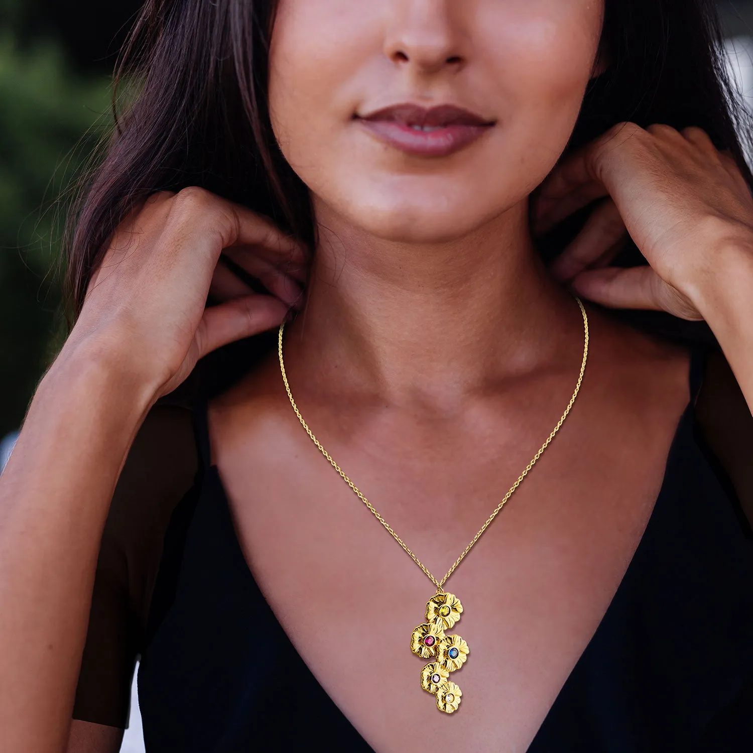 14K Rose Gold Plated Vertical Flower Birthstone Necklace - 1 to 5 stones sold by Limoges Jewelry product image thumbnail 2