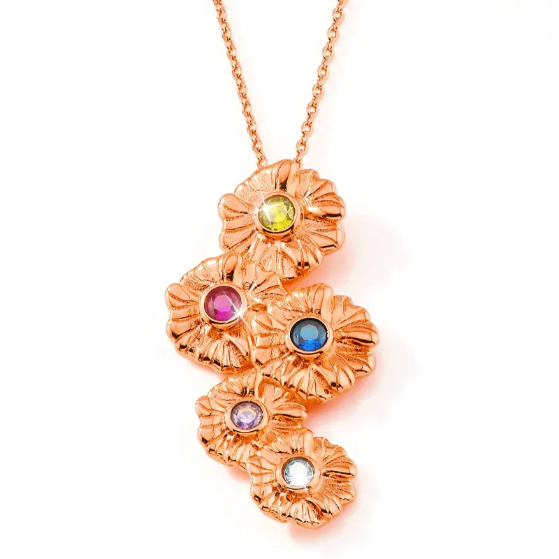 14K Rose Gold Plated Vertical Flower Birthstone Necklace - 1 to 5 stones sold by Limoges Jewelry