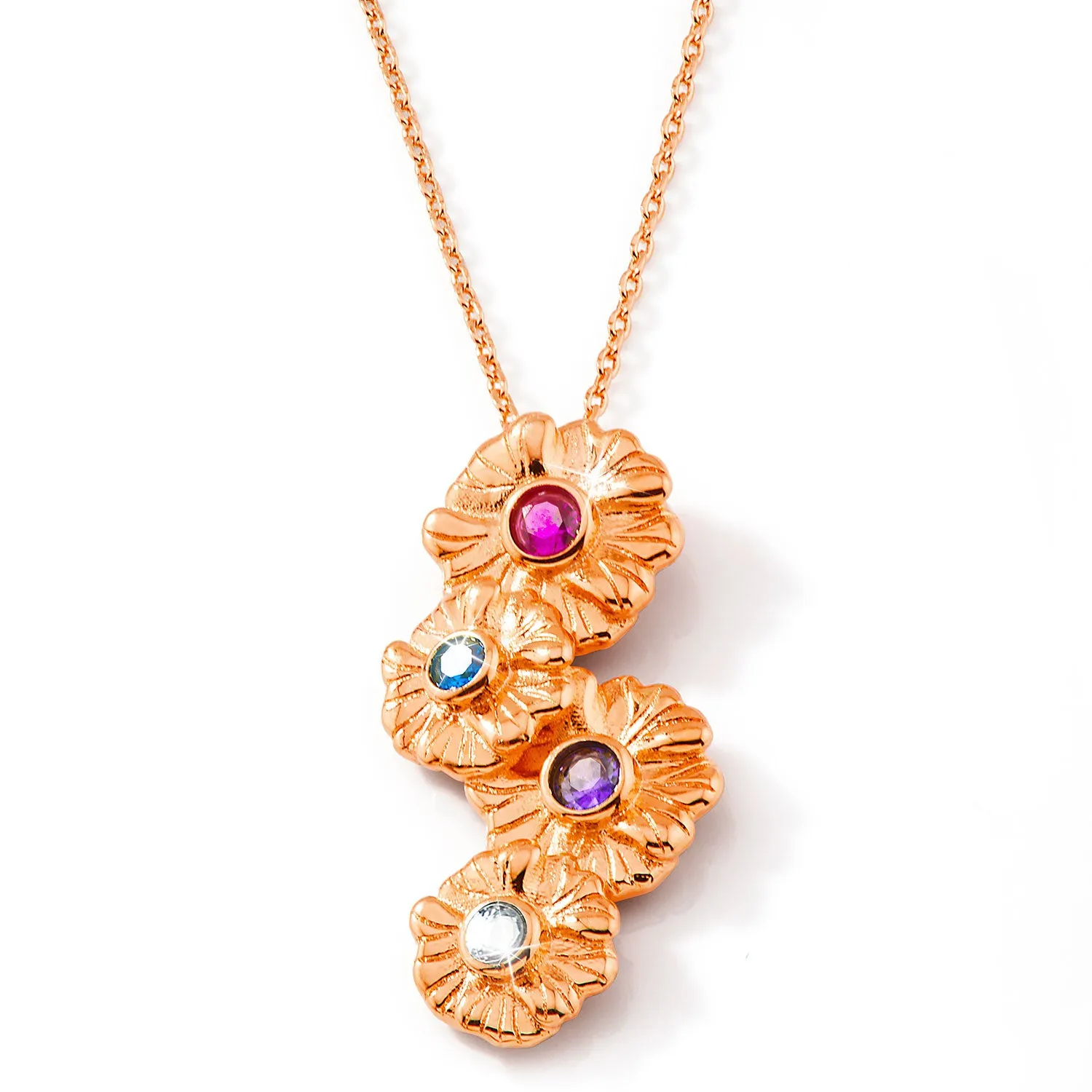 14K Rose Gold Plated Vertical Flower Birthstone Necklace - 1 to 5 stones sold by Limoges Jewelry product image thumbnail 3