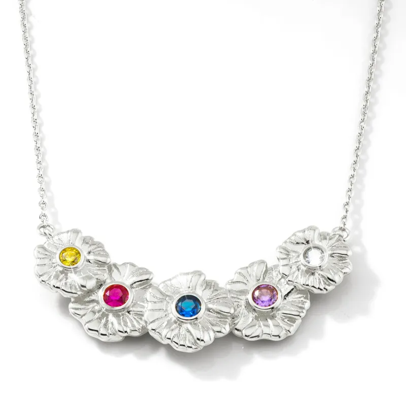 Silver Flower Birthstone Necklace - 1 to 5 stones sold by Limoges Jewelry