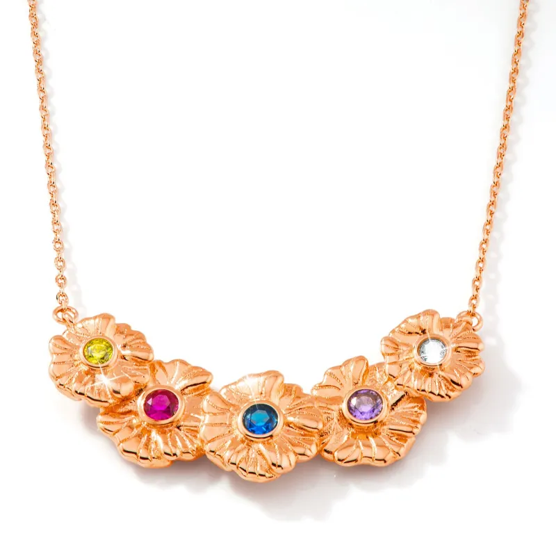 14K Rose Gold Plated Flower Birthstone Necklace - 1 to 5 stones sold by Limoges Jewelry