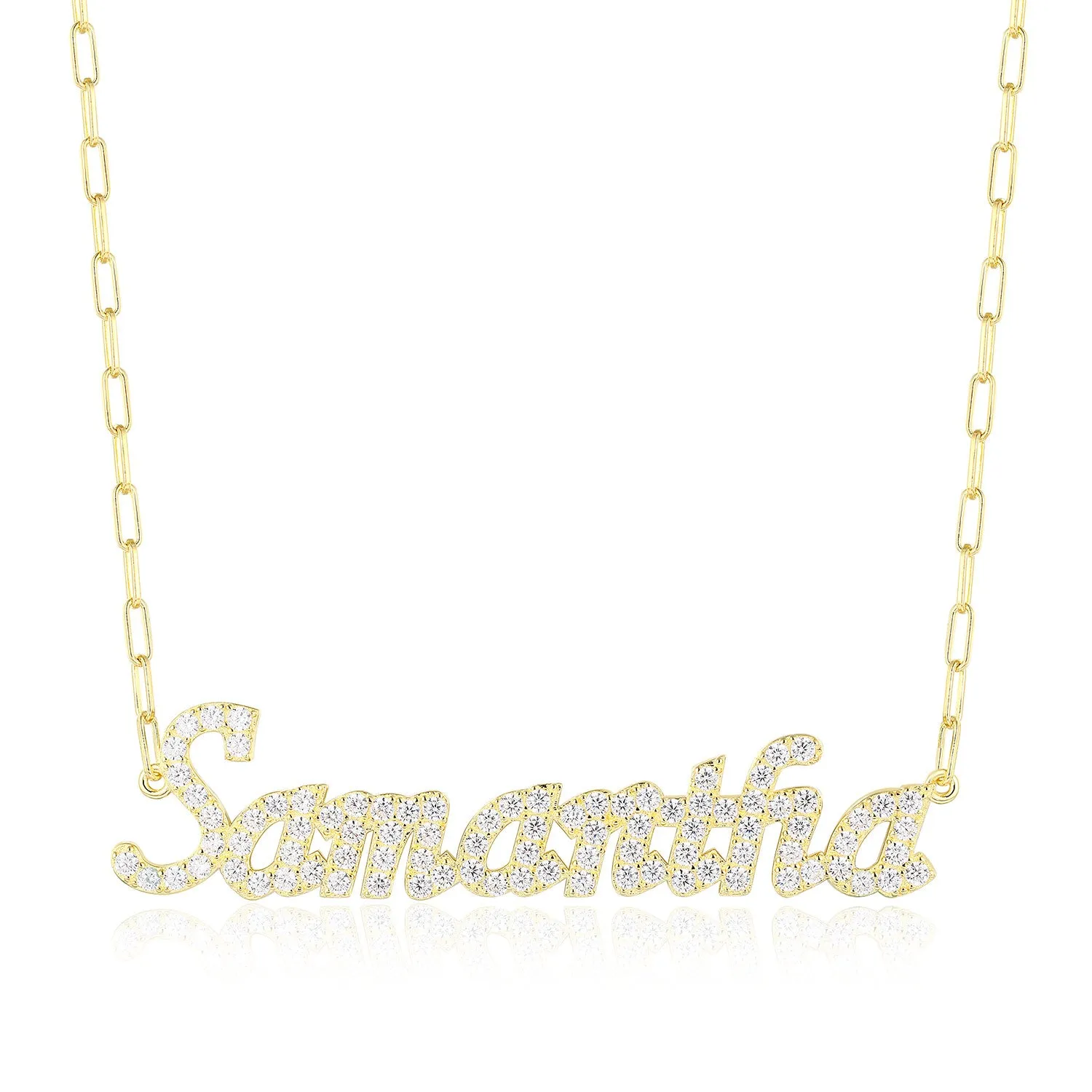 Sparkling CZ Script Name Paperclip Chain Necklace sold by Limoges Jewelry