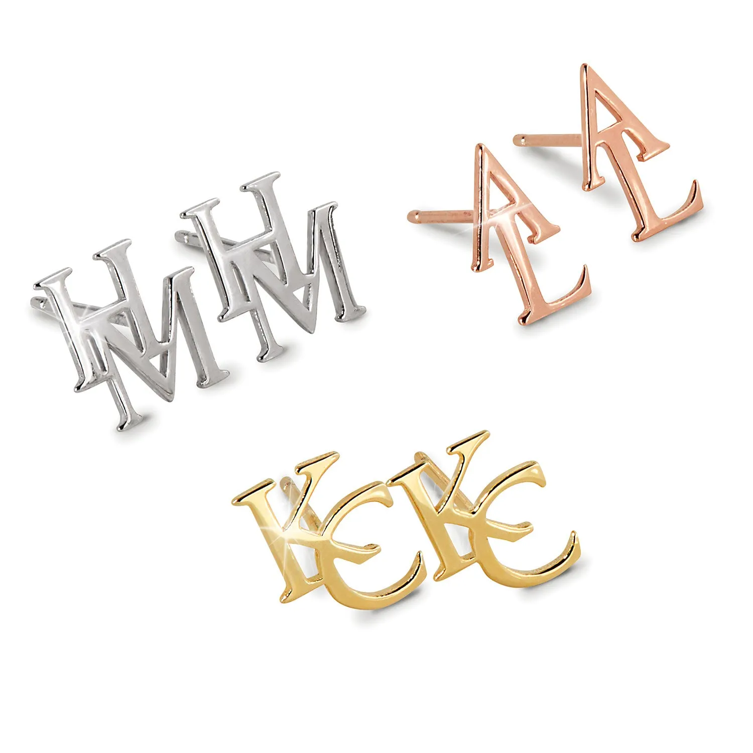 Sterling Silver Stacked Initials Earring sold by Limoges Jewelry
