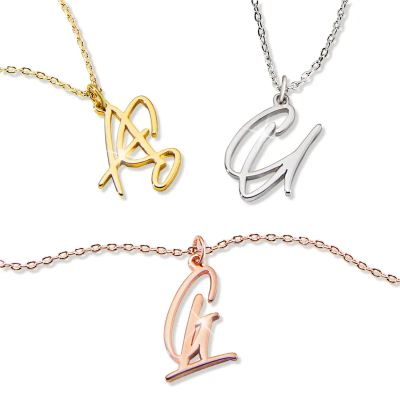 Sterling Silver Stacked Script Initials Necklace sold by Limoges Jewelry