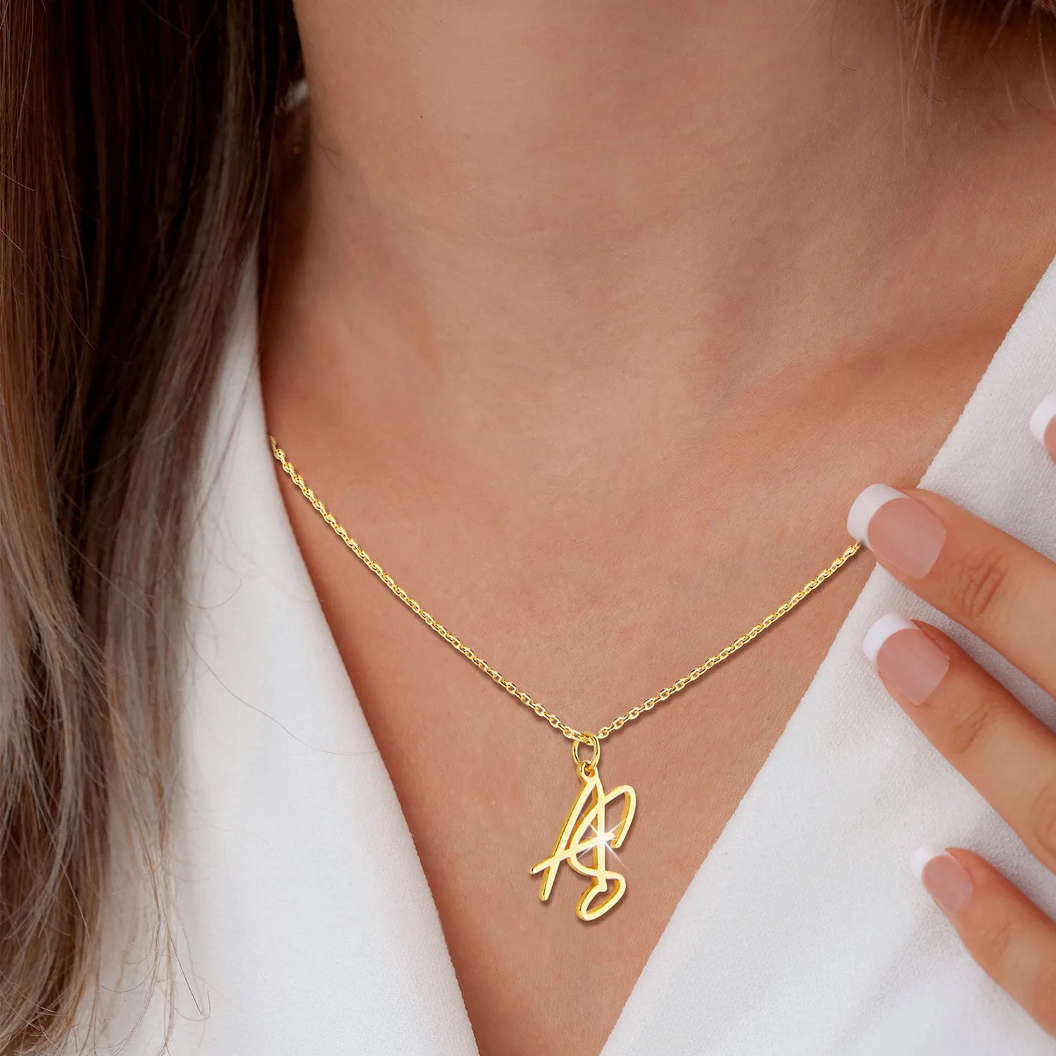 Sterling Silver Stacked Script Initials Necklace sold by Limoges Jewelry product image thumbnail 2