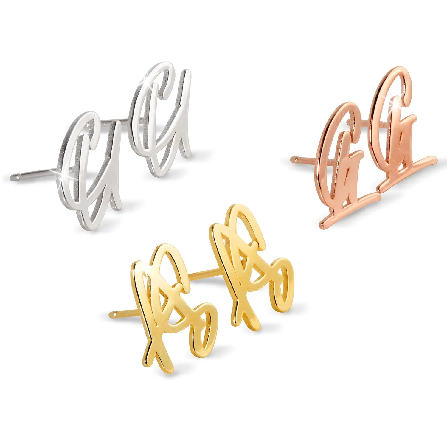 Sterling Silver Stacked Script Initials Earring sold by Limoges Jewelry