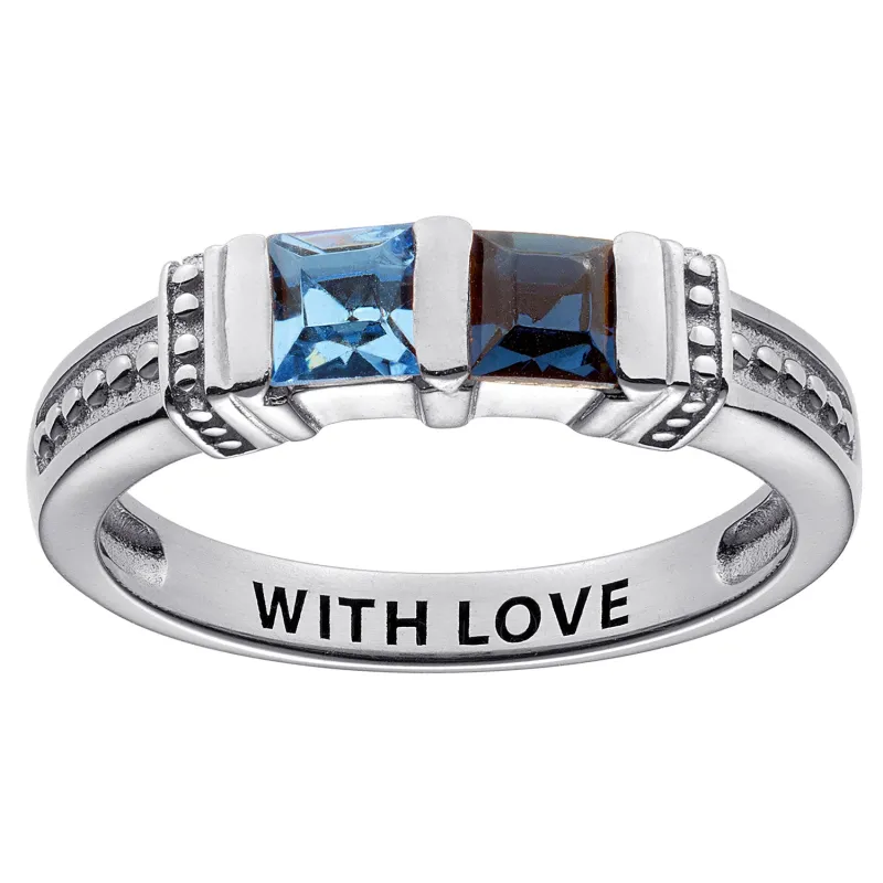 Sterling Silver Square 2 Birthstones Ring sold by Limoges Jewelry