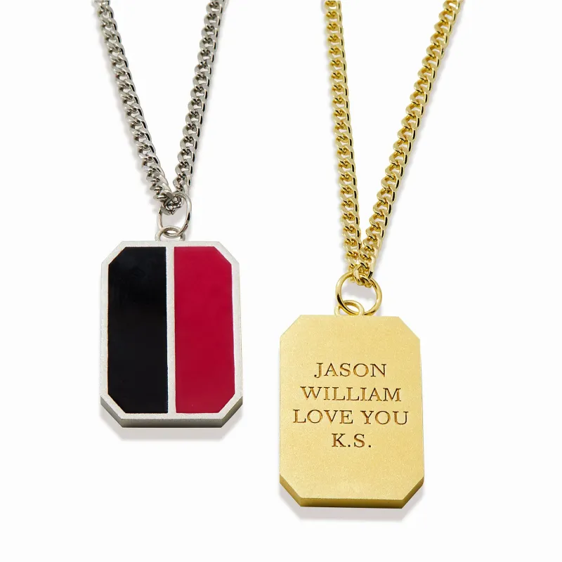 Men's Enamel Engraved Dog Tag Necklace sold by Limoges Jewelry