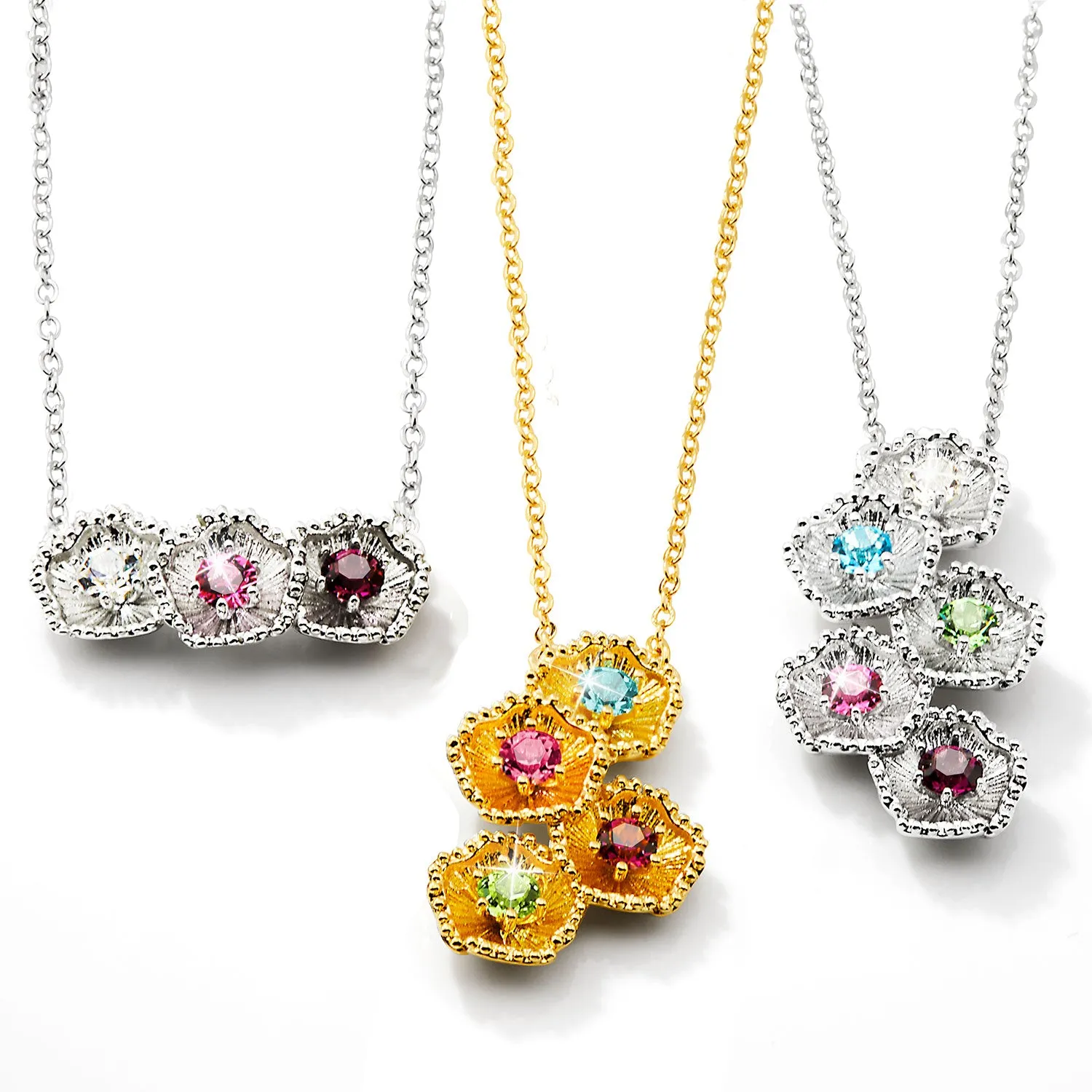 Silver Plated 3-D Flower with Birthstone Necklace sold by Limoges Jewelry