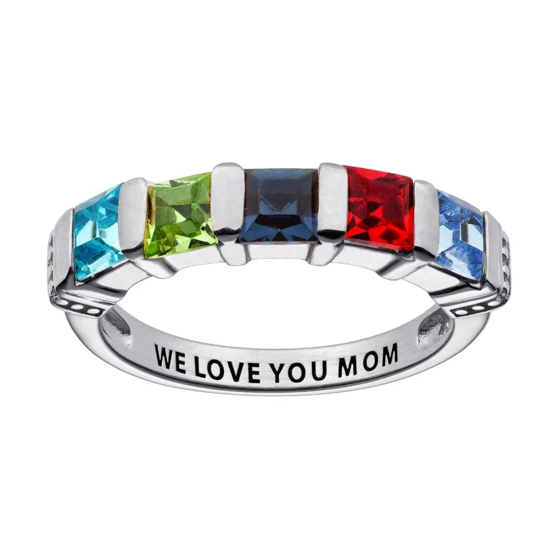 Sterling Silver Square 5 Birthstones Ring sold by Limoges Jewelry