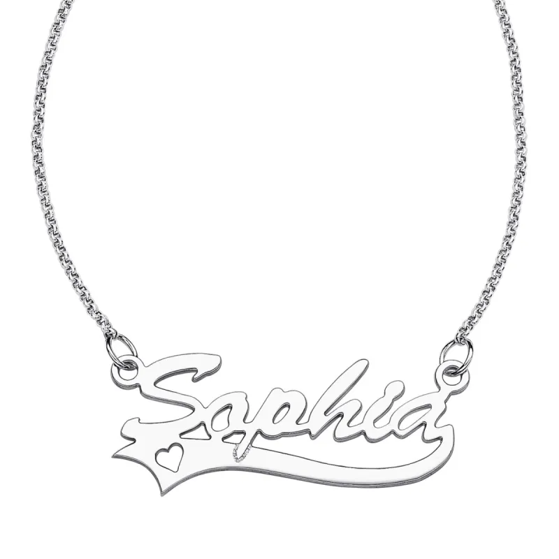 Sterling Silver Script Name Necklace with Cutout Heart sold by Limoges Jewelry