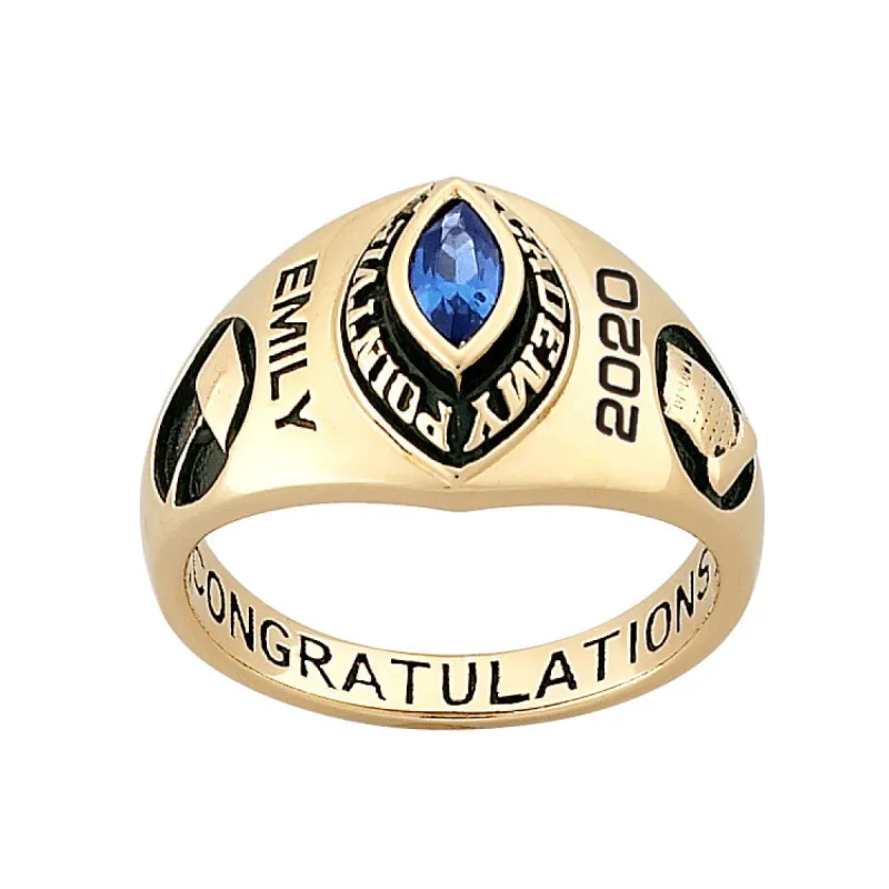Ladies 18K Gold over Sterling Traditional Marquise Stone FREEDOM CLASS RING sold by Limoges Jewelry