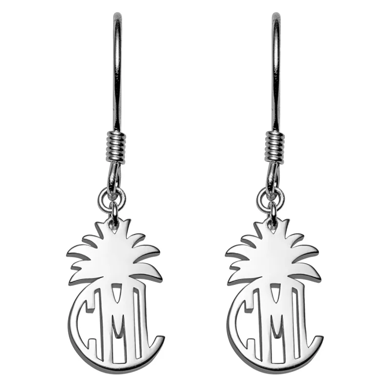 Sterling Silver Circle Monogram with Pineapple Top Dangle Earring sold by Limoges Jewelry