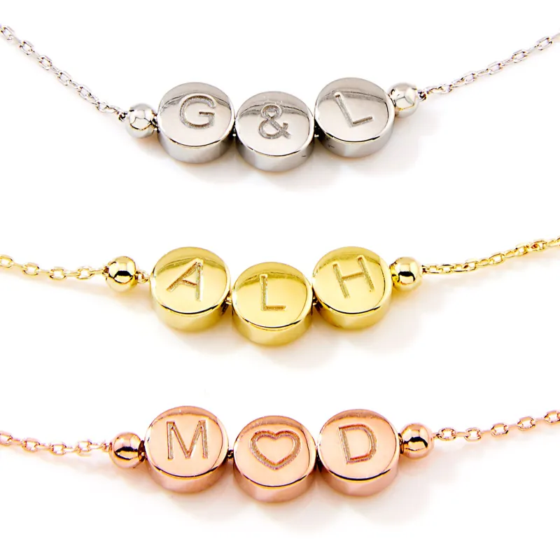 Engraved Slider Charms Station Necklace made by Limoges Jewelry