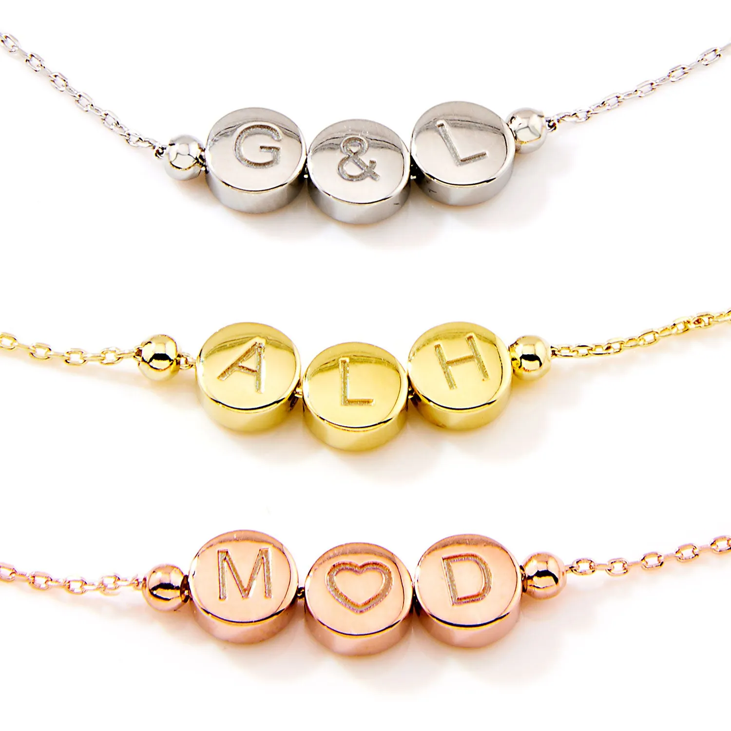 Engraved Slider Charms Station Necklace sold by Limoges Jewelry