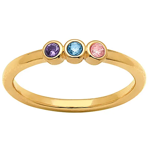 14K Gold Plated Petite Three Birthstone Ring sold by Limoges Jewelry