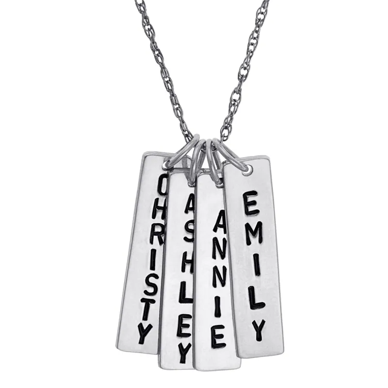 Sterling Silver Family Engraved Name Bar Necklace - 4 Names sold by Limoges Jewelry