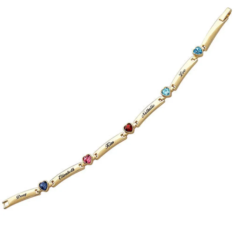 Mother's Name and Heart Birthstones Bar Bracelet sold by Limoges Jewelry