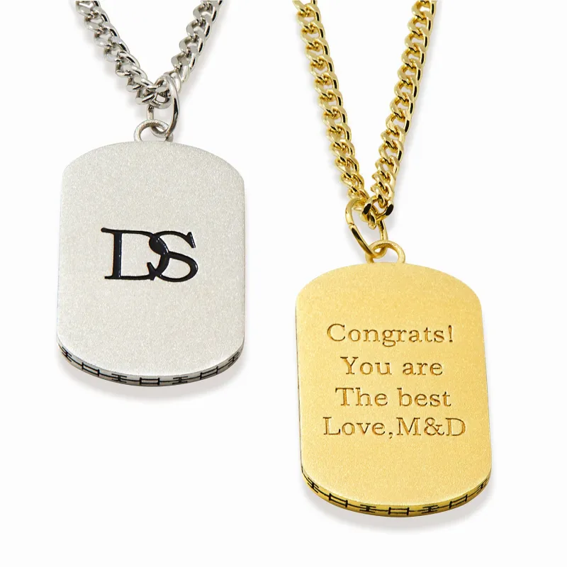 Men's Enamel Double Sided Engraved Dog Tag Necklace sold by Limoges Jewelry