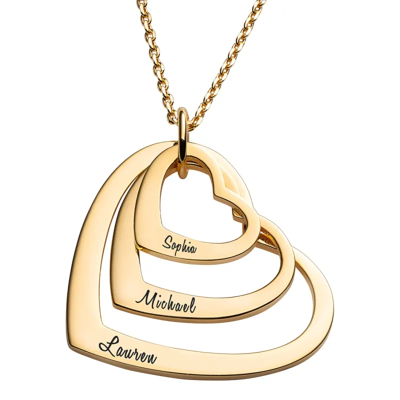 14K Gold over Sterling Nesting Hearts with Names Necklaces - 3 sold by Limoges Jewelry