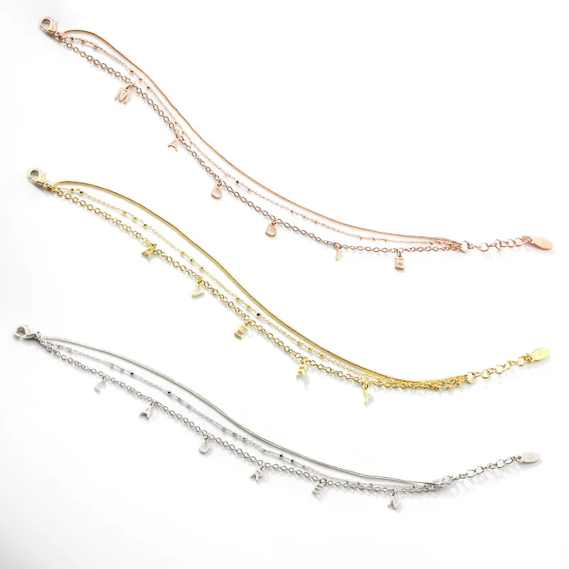 Personalized Multichain Dainty Name Bracelet sold by Limoges Jewelry