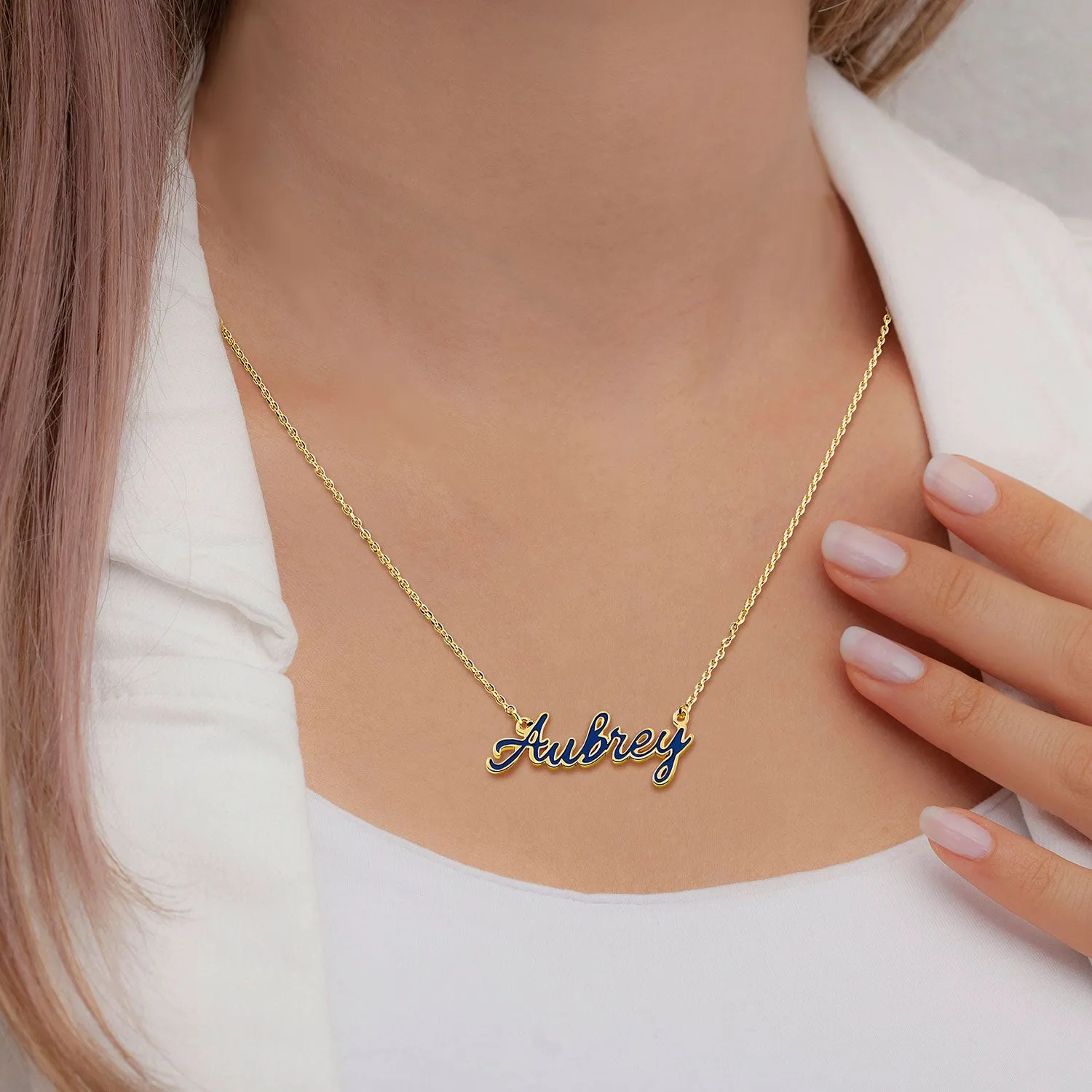 Petite Script Enamel Name Necklace sold by Limoges Jewelry product image thumbnail 4