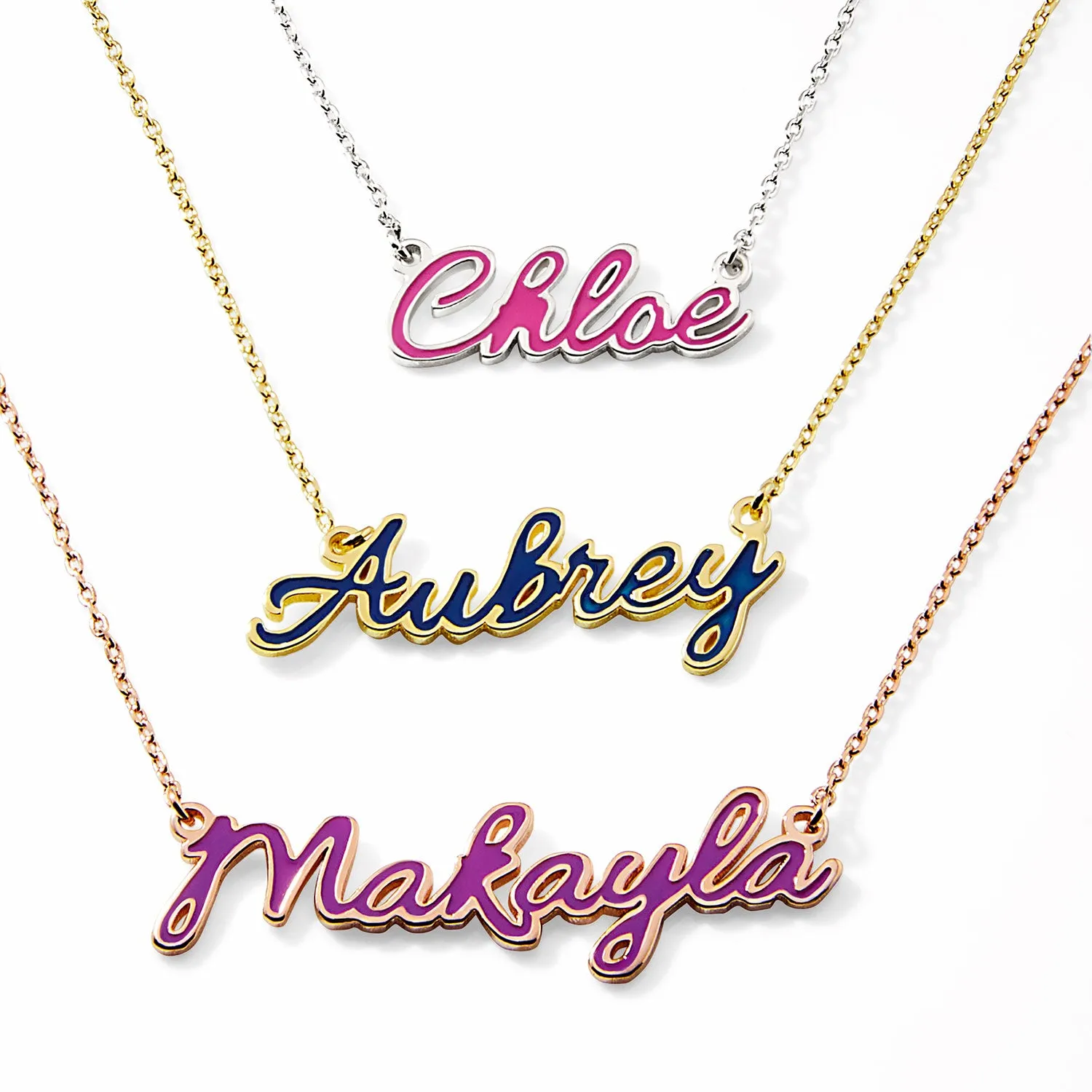 Petite Script Enamel Name Necklace sold by Limoges Jewelry