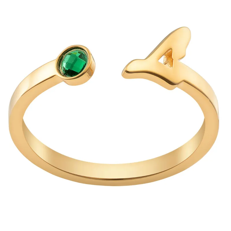 14K Gold Plated Script Initial with Birthstone Ring sold by Limoges Jewelry