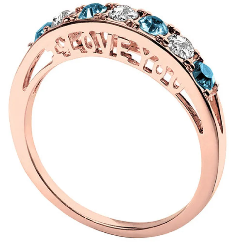 14K Rose Gold Plated I LOVE YOU Simulated Blue Topaz and Clear Crystal Ring sold by Limoges Jewelry
