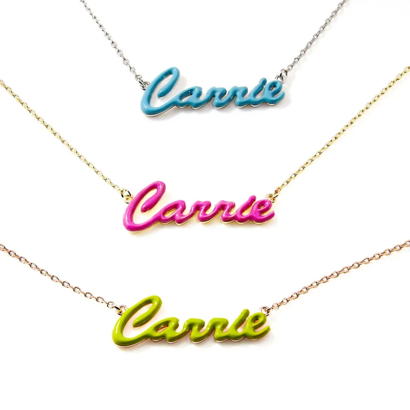 Enamel Hollywood Script Balloon Letters Name Necklace sold by Limoges Jewelry