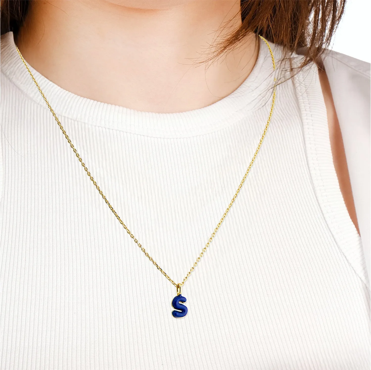 Enamel Mini Uppercase Balloon Initial Necklace sold by Limoges Jewelry product image thumbnail 3