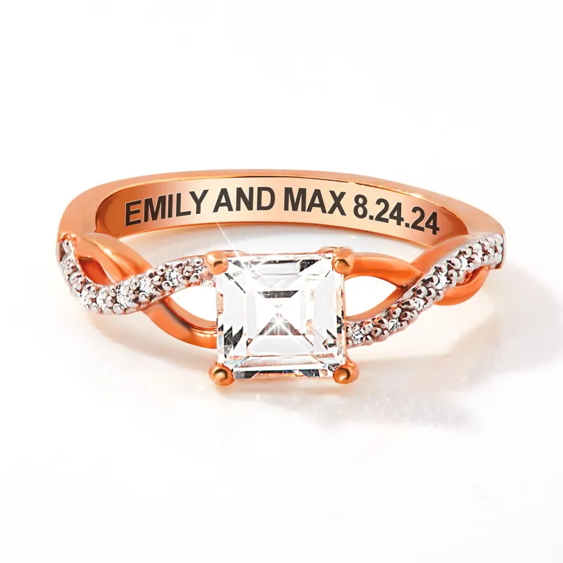 Rose Gold over Sterling Square White Topaz Twist Engagement Ring sold by Limoges Jewelry