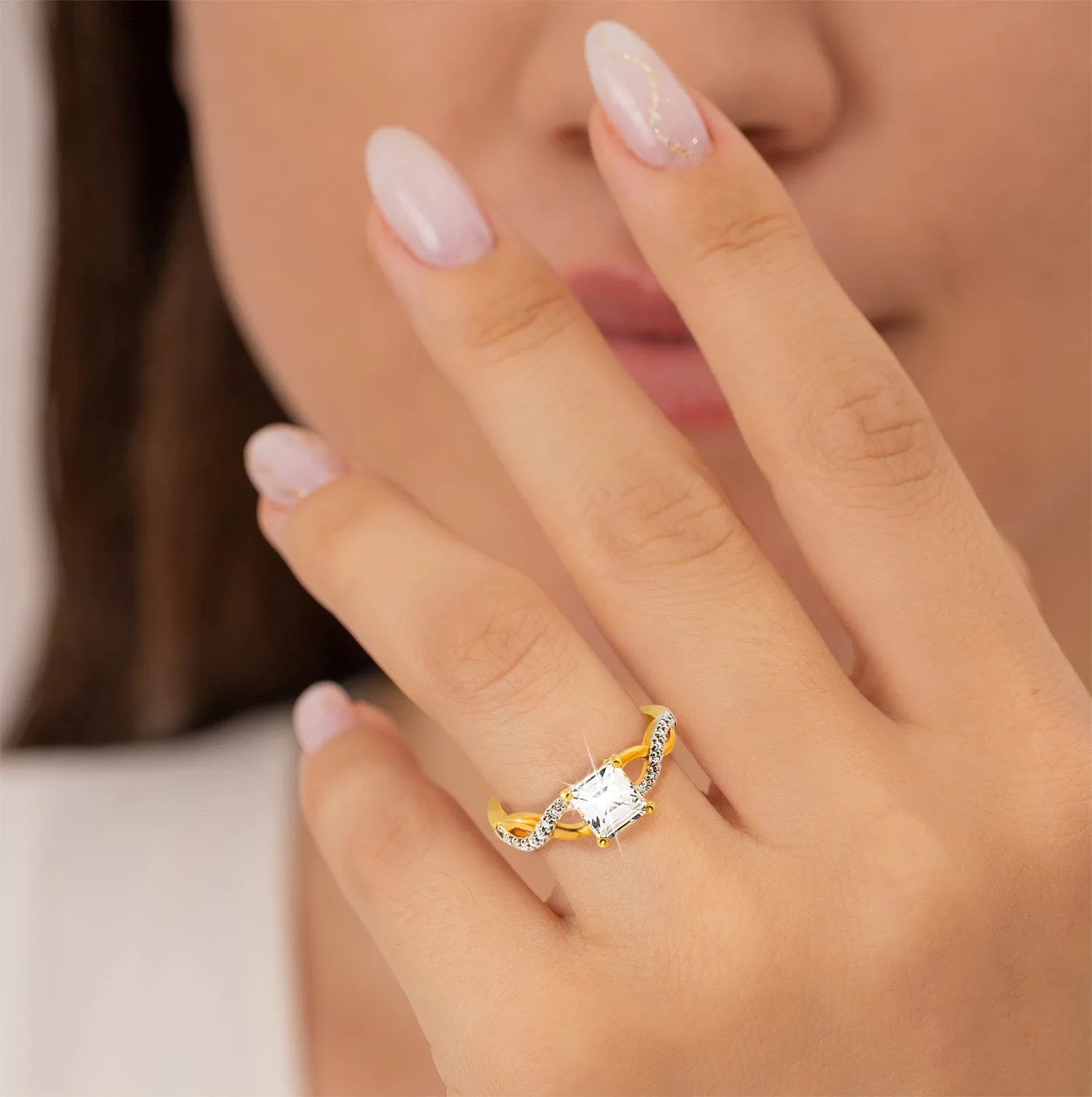 Gold over Sterling Square White Topaz Twist Engagement Ring sold by Limoges Jewelry product image thumbnail 2