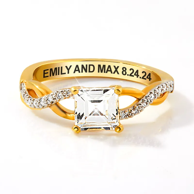Gold over Sterling Square White Topaz Twist Engagement Ring sold by Limoges Jewelry