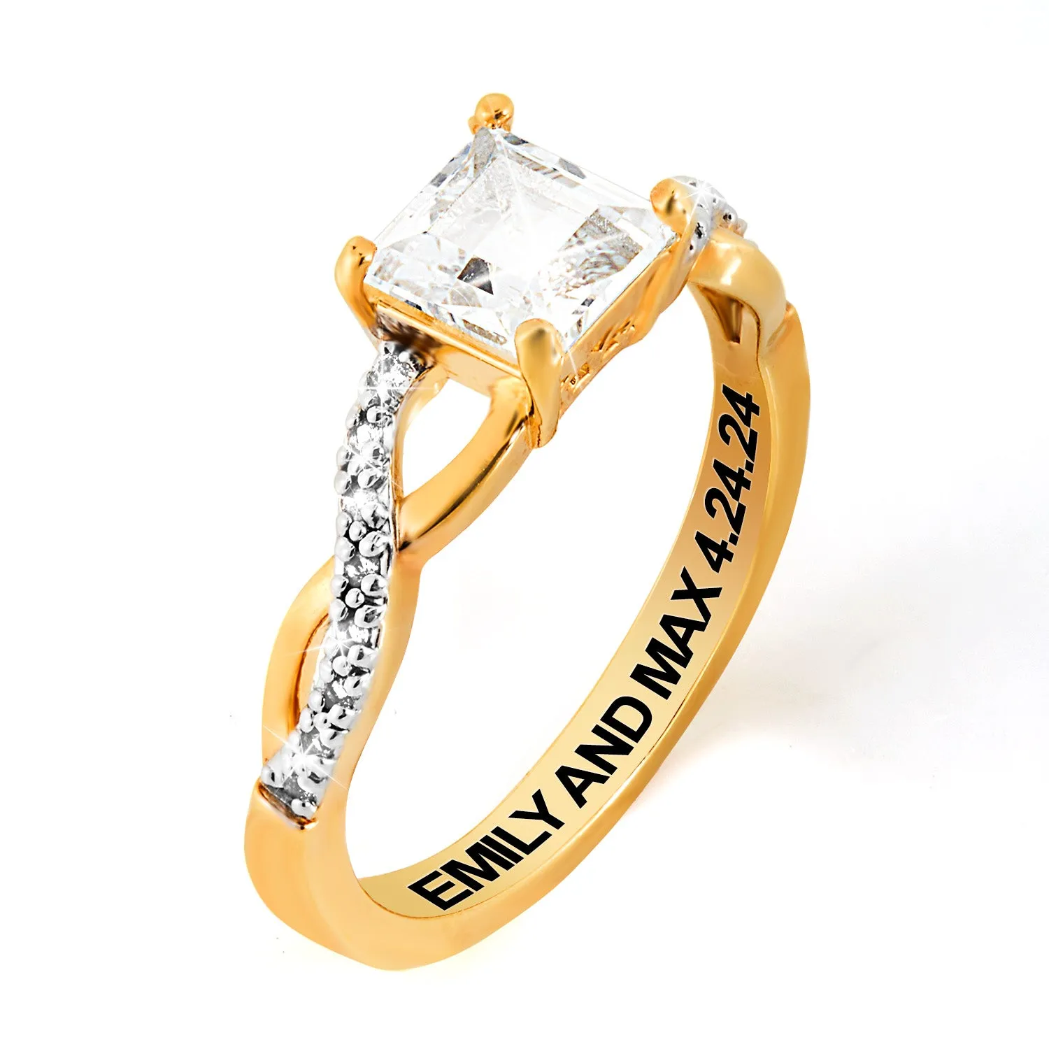 Gold over Sterling Square White Topaz Twist Engagement Ring sold by Limoges Jewelry product image thumbnail 3