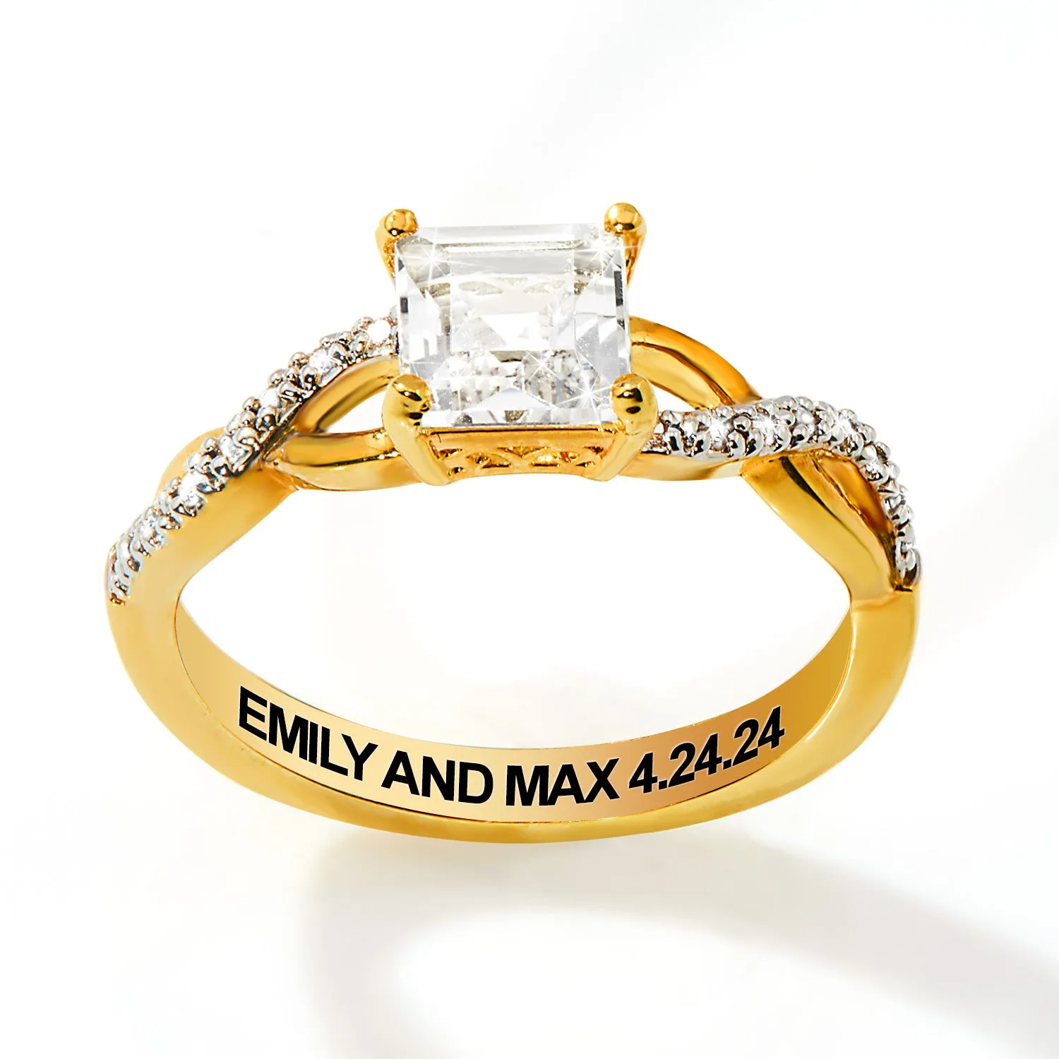 Gold over Sterling Square White Topaz Twist Engagement Ring sold by Limoges Jewelry product image thumbnail 5