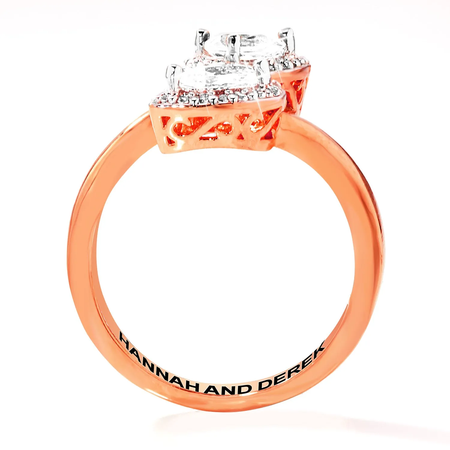 Rose Gold over Sterling Halo Pear White Topaz Engraved Bypass Ring sold by Limoges Jewelry product image thumbnail 4