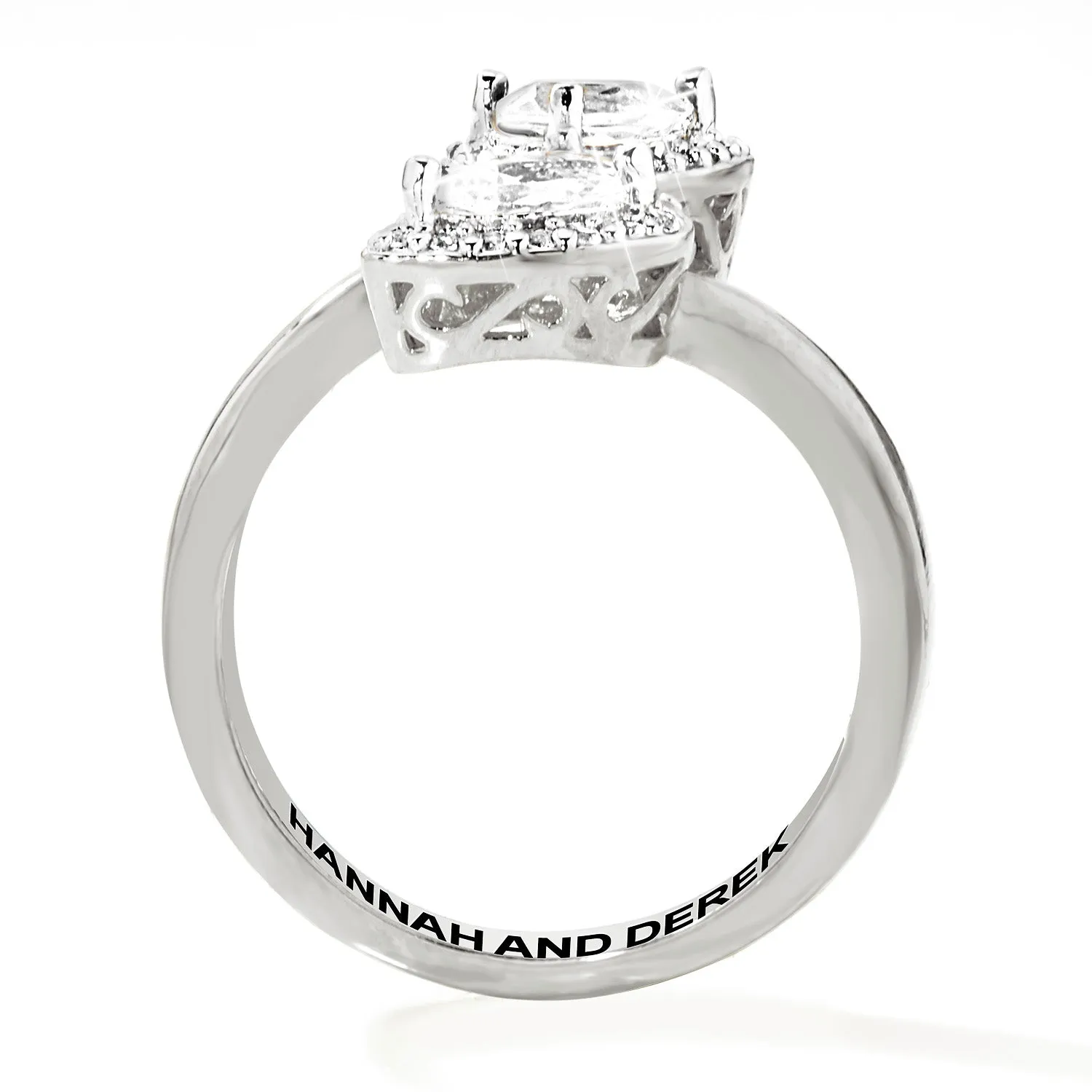 Platinum over Sterling Halo Pear White Topaz Engraved Bypass Ring sold by Limoges Jewelry product image thumbnail 4