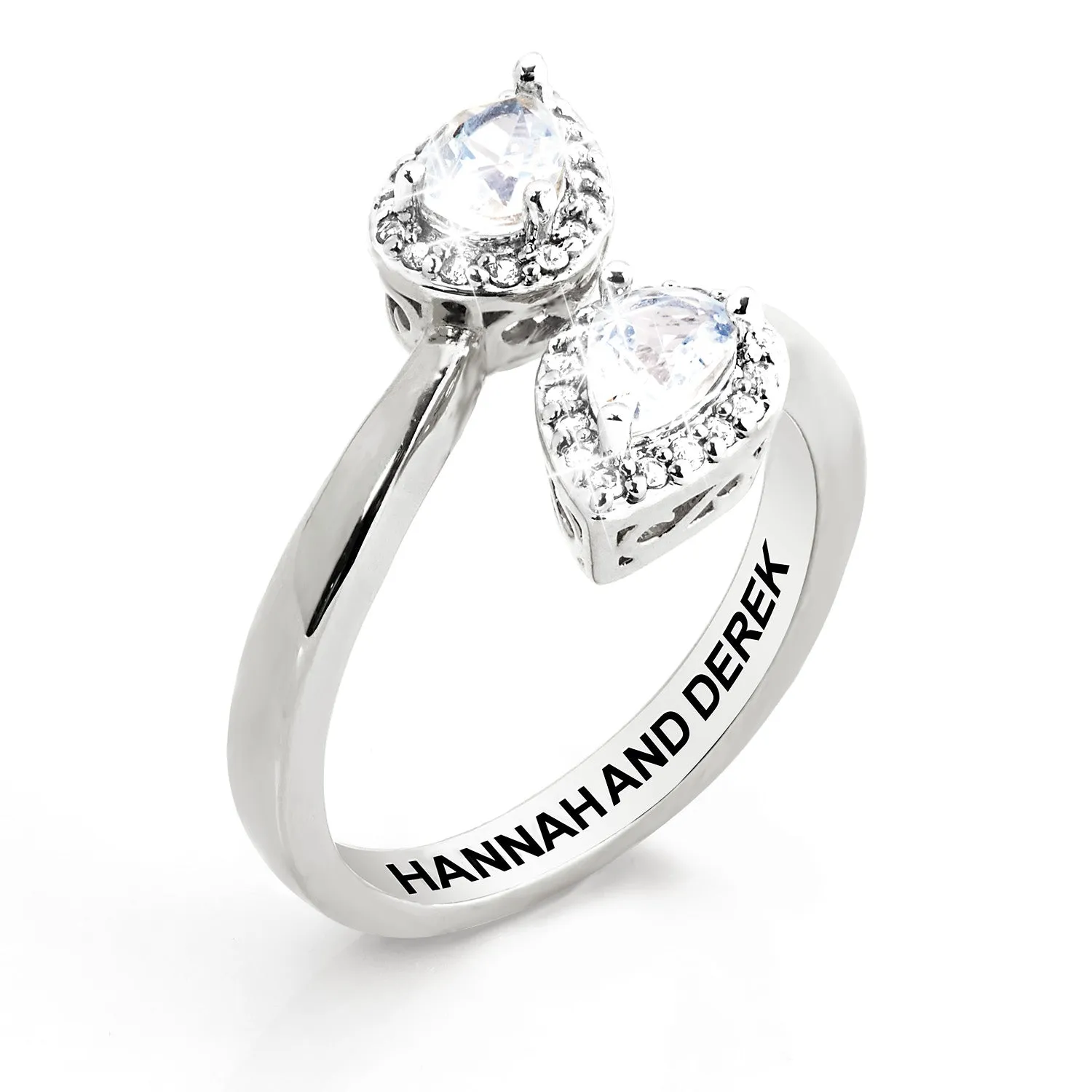 Platinum over Sterling Halo Pear White Topaz Engraved Bypass Ring sold by Limoges Jewelry product image thumbnail 3