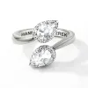 Platinum over Sterling Halo Pear White Topaz Engraved Bypass Ring sold by Limoges Jewelry