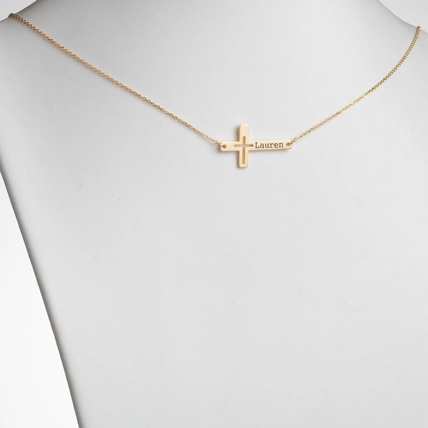 14K Gold over Sterling Engraved Name Sideways Cross Necklace sold by Limoges Jewelry product image thumbnail 2