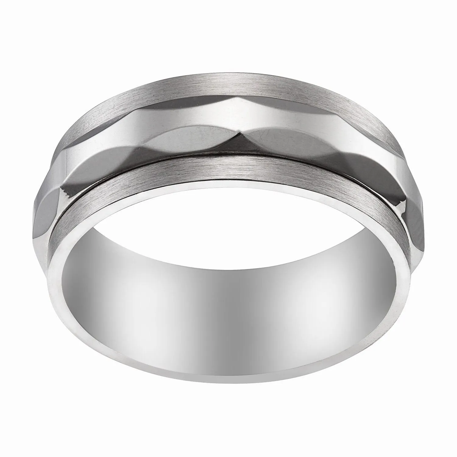 Stainless Steel Men's Faceted Spinner Band sold by Limoges Jewelry