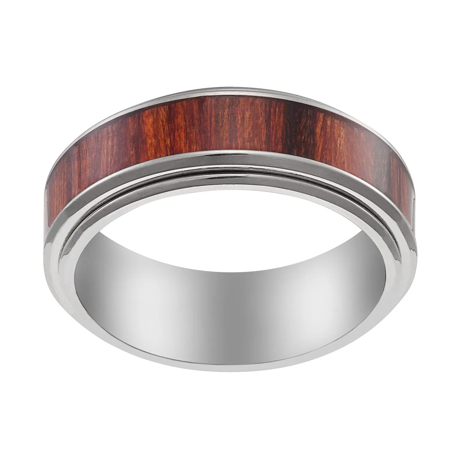 Men's Stainless Steel Wood Spinner Band - 7mm sold by Limoges Jewelry